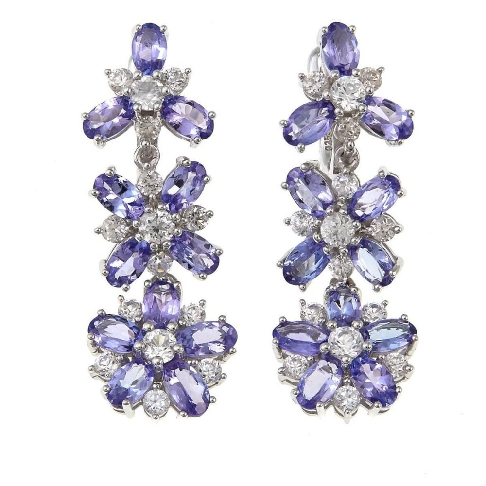 Colleen Lopez Tanzanite and White Zircon Flower Drop Earrings